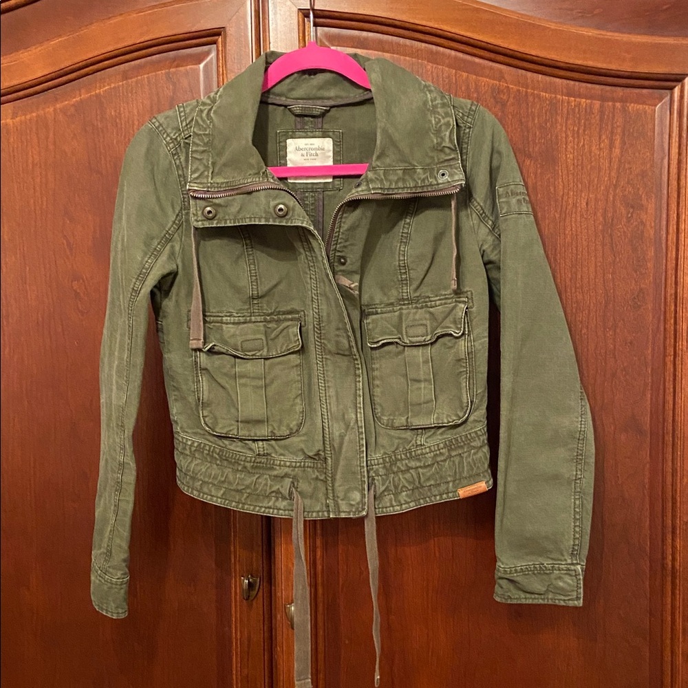 Abercrombie&Fitch small lightweight cargo jacket dark green utility cotton